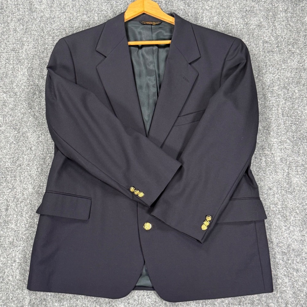 Vintage Botany 500 Men's 44S Portly Navy Blazer Gold Crest Buttons USA